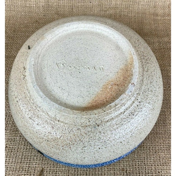 Studio Art Pottery Serving Shallow Bowl Drip Glaze Signed Bowman - Picture 6 of 8